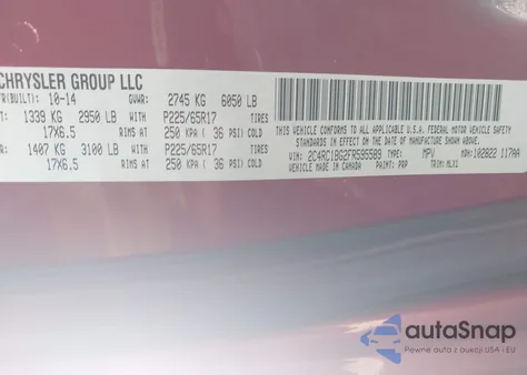 2015 Chrysler Town & Country Touring from USA, damaged, VIN 2C4RC1BG2FR595589